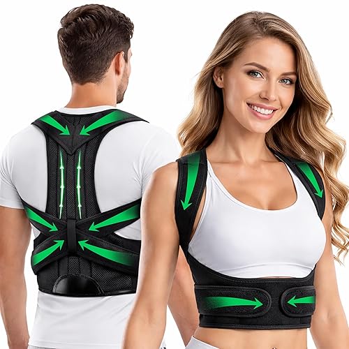 Corrector de postura para mujeres y hombres - Soporte de espalda ajustable con correa - Enderezador de hombro transpirable - Soporte completo de