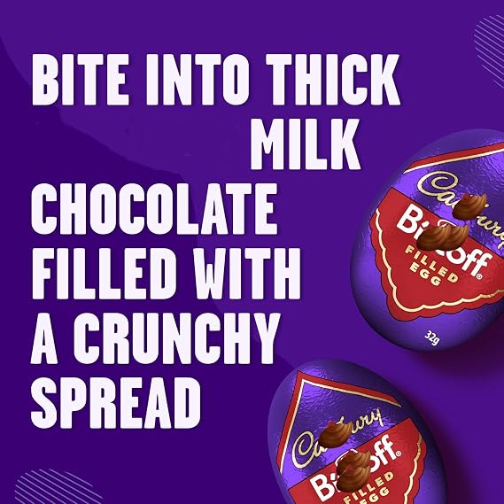 Dairy Milk Biscoff Chocolate Easter Egg 32g – Pack of 48 | Filled with Crunchy Lotus Pieces & Biscoff Spread | Kids Easter Gift & Party Treat