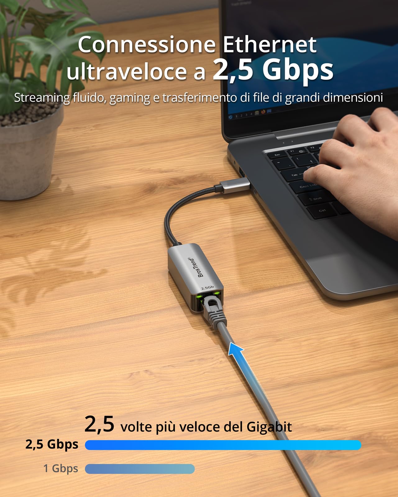 BrosTrend 2.5Gb Adattatore Ethernet USB C Plug & Play Alluminio per PC MacBook iPad Thunderbolt 5/4/3