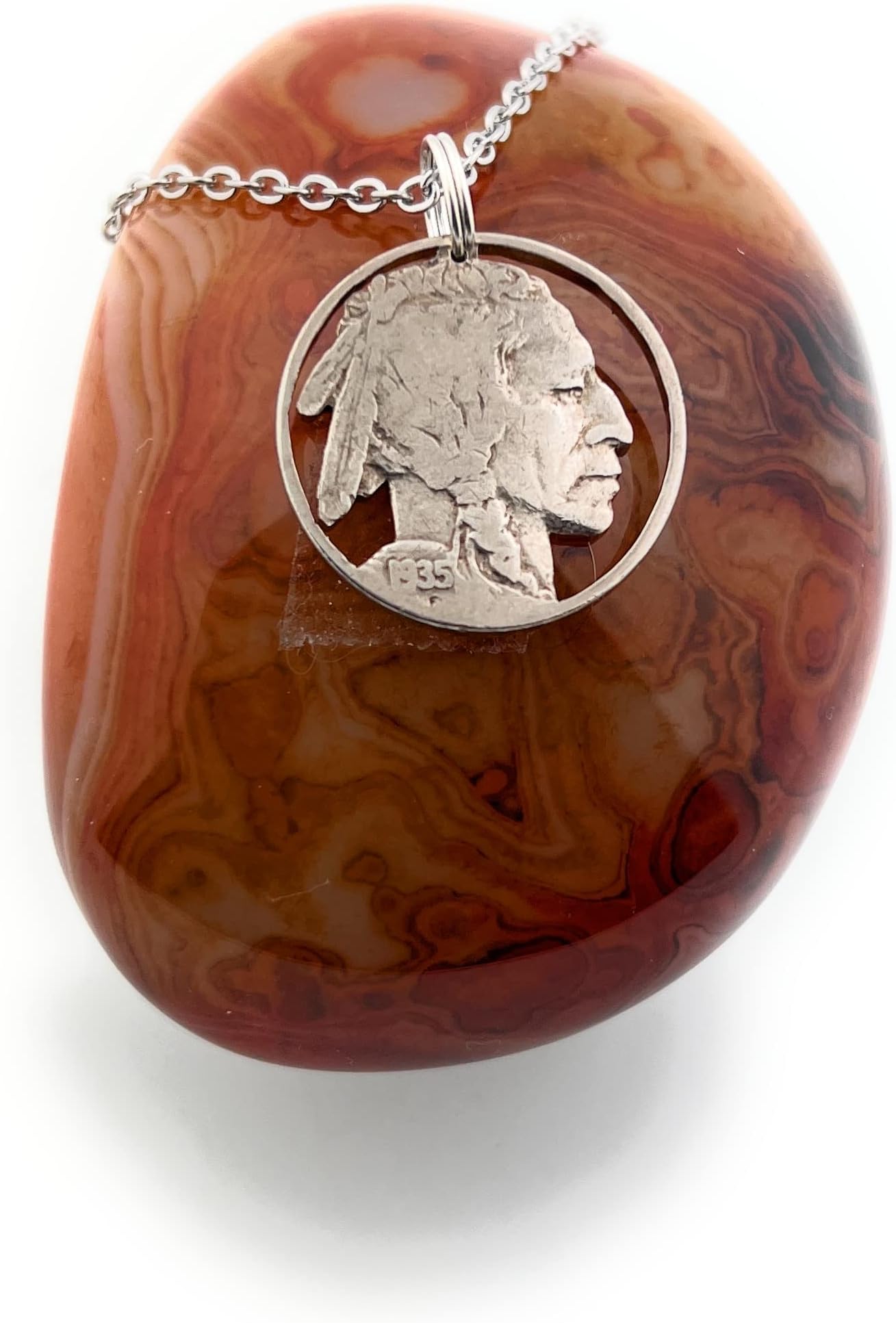 Cut Coin Jewelry StoreIndian Head Buffalo Nickel Cut Coin Necklace Jewelry Bison Five Cent (1935 Indian w/Rim)