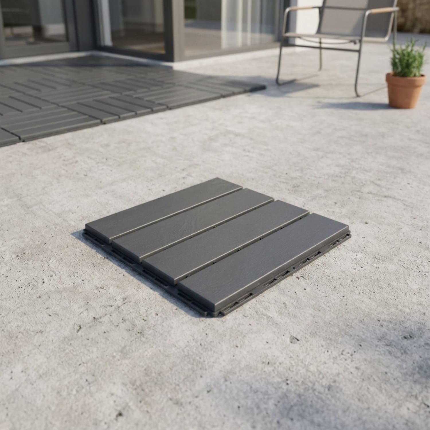 Snap-Together Interlocking Floor Tile Tooltool-Optional Slatted Deck Tile Modular Flooring Easy DIY for DIYers, Patio, Balcony, Slate Gray-image-40
