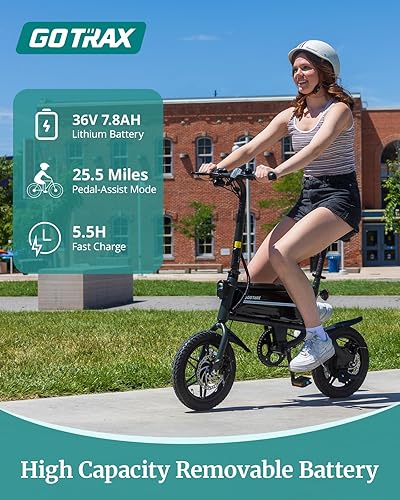 Miniatura 5 de Gotrax NANO 14" Electric Bike, Max Range 25Miles(Pedal-assist)&Max Speed 15.5Mph, 250W Folding E-Bike with Removable Battery, Adjustable Seat & Dual