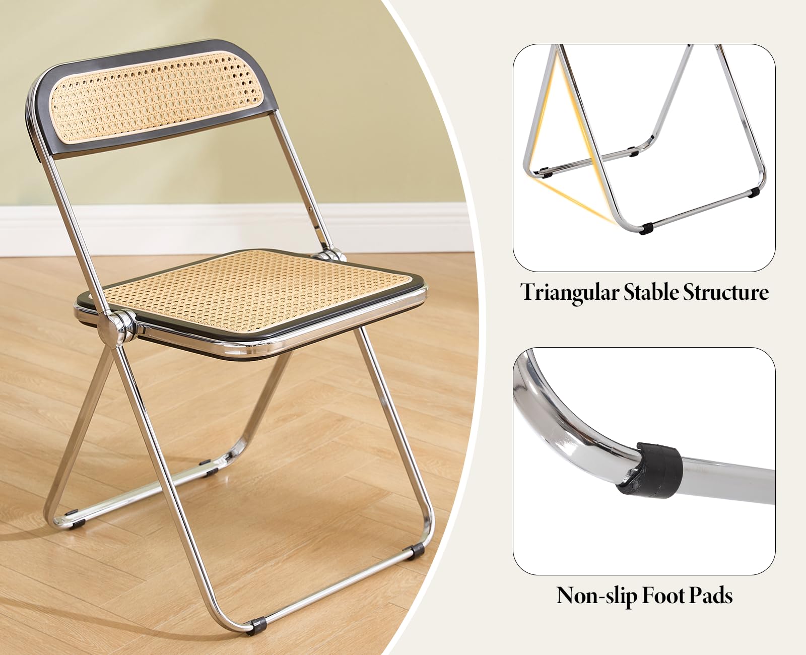 chairus Ensemble Table et Chaises Pliantes en Rotin de Salon, Table Basse et Chaise pour Salle à Manger avec Pieds en Métal, Beige