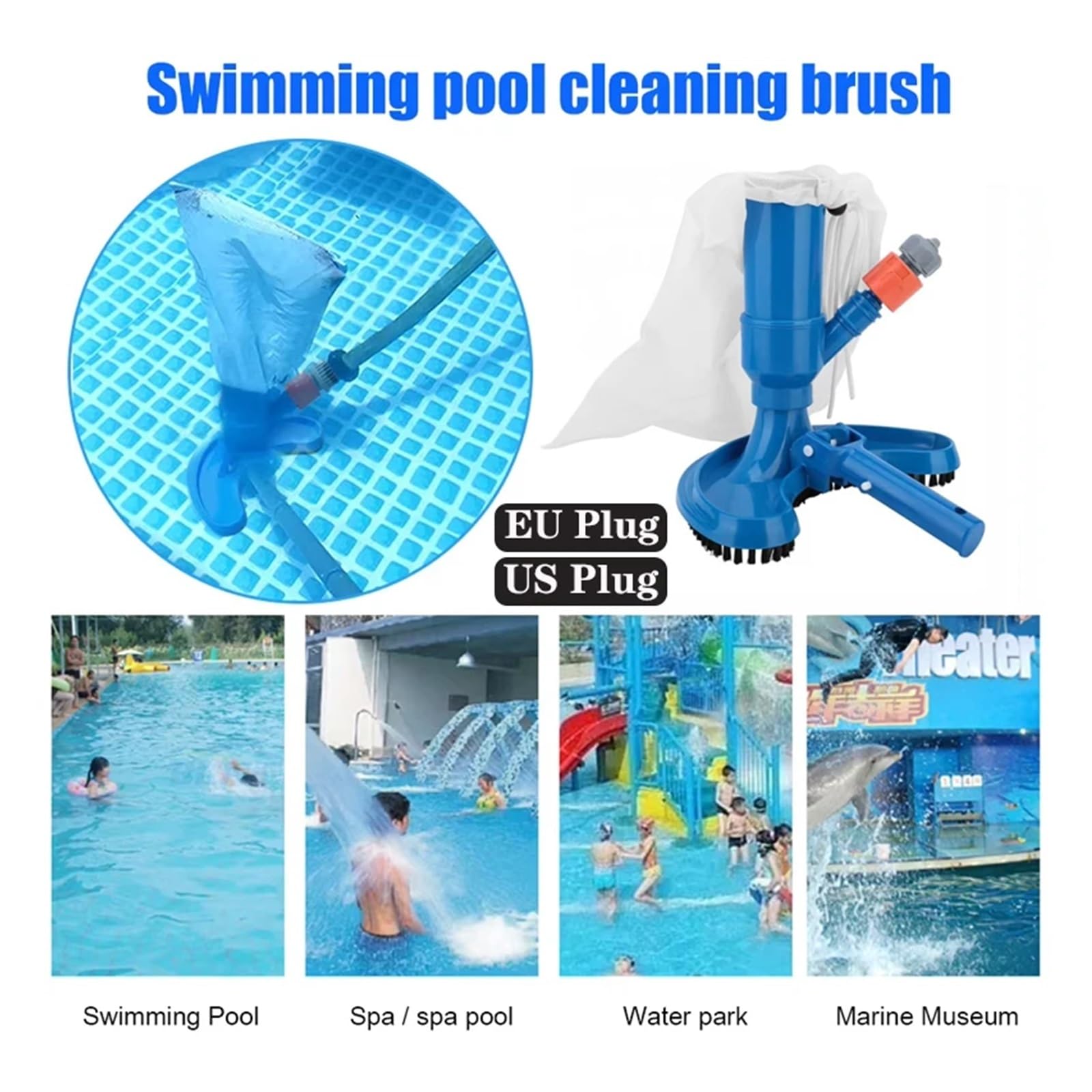 Kit de Herramientas portátil for Limpieza de Piscinas con pértiga de 5 Secciones, aspiradora de Chorro for Piscinas elevadas, spas, estanques y jacuzzis.(E/U Plug)