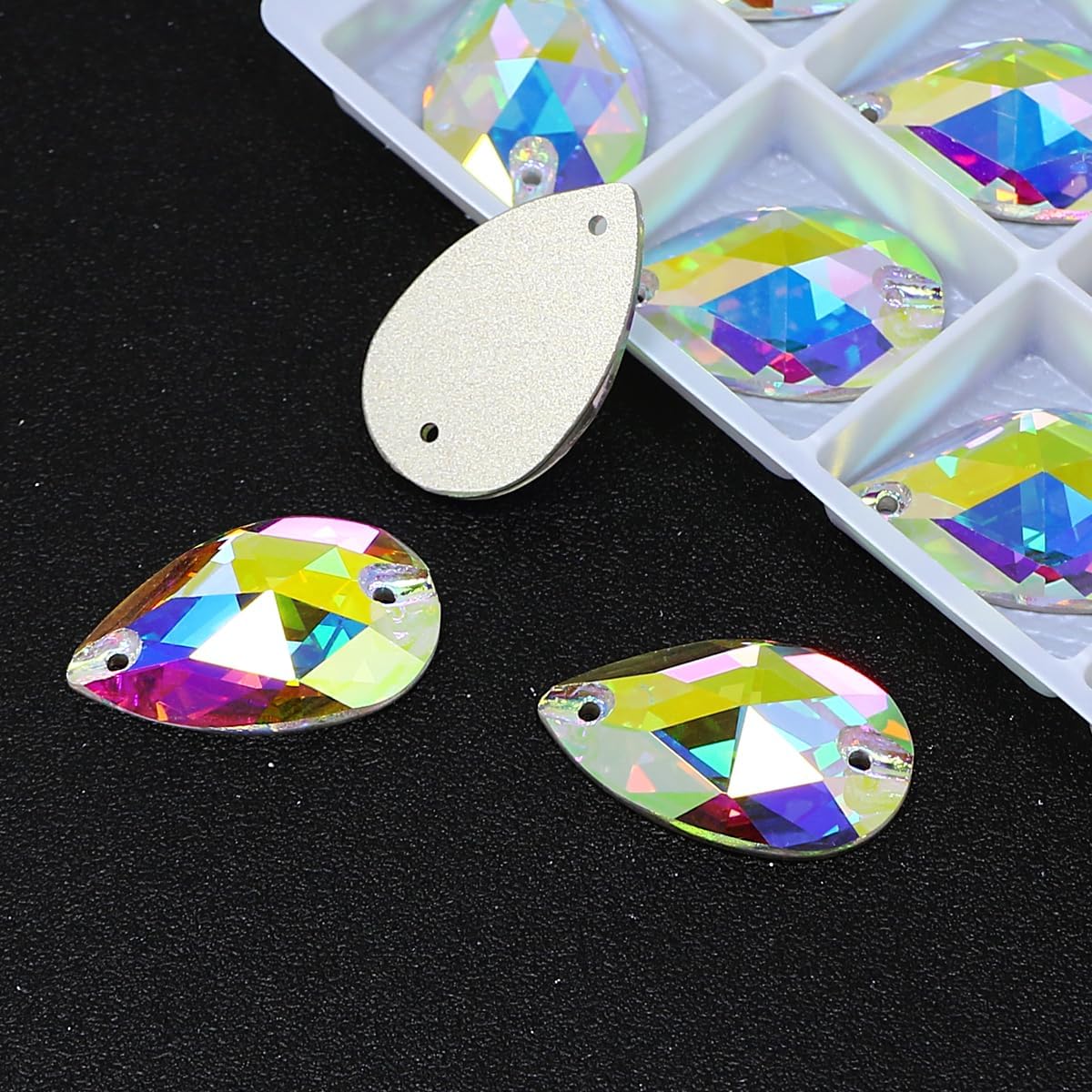 DONGZHOU Sew On Rhinestone, AB Faceted Drop Shape Sewing Beads Crystal Sew Flatback Glass Rhinestones Crystal Gems Dress Accessories for Costume, Clothes, Garments, DIY Crafts 18 * 11