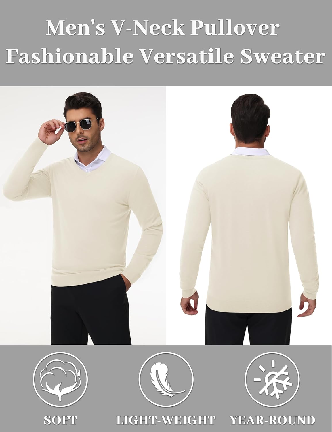 MAGNIVIT Men's V Neck Pullover Light Weight Long Sleeve Knit Soft Fashion Ribbed Sweater - Image 5