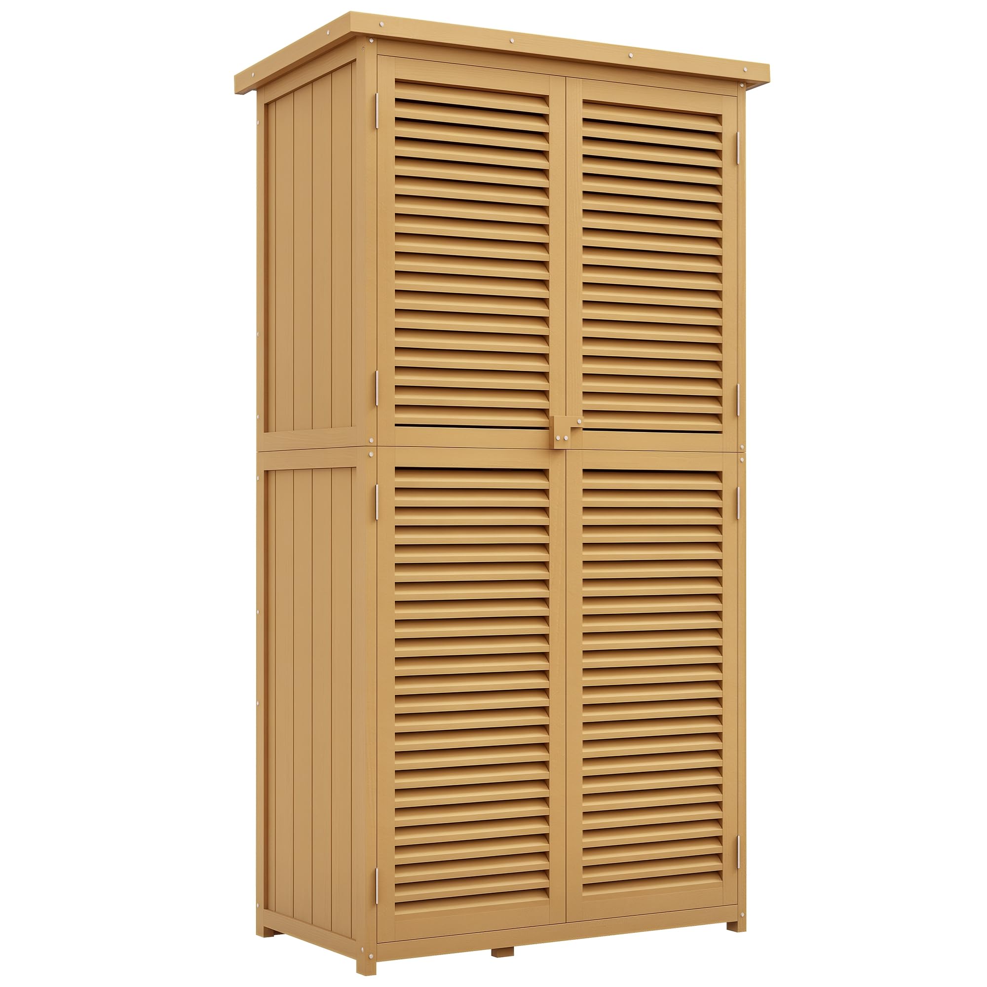 Outsunny Armoire Jardin Toit Asphalte Porte Lattes Jaune 87x46.5x160cm