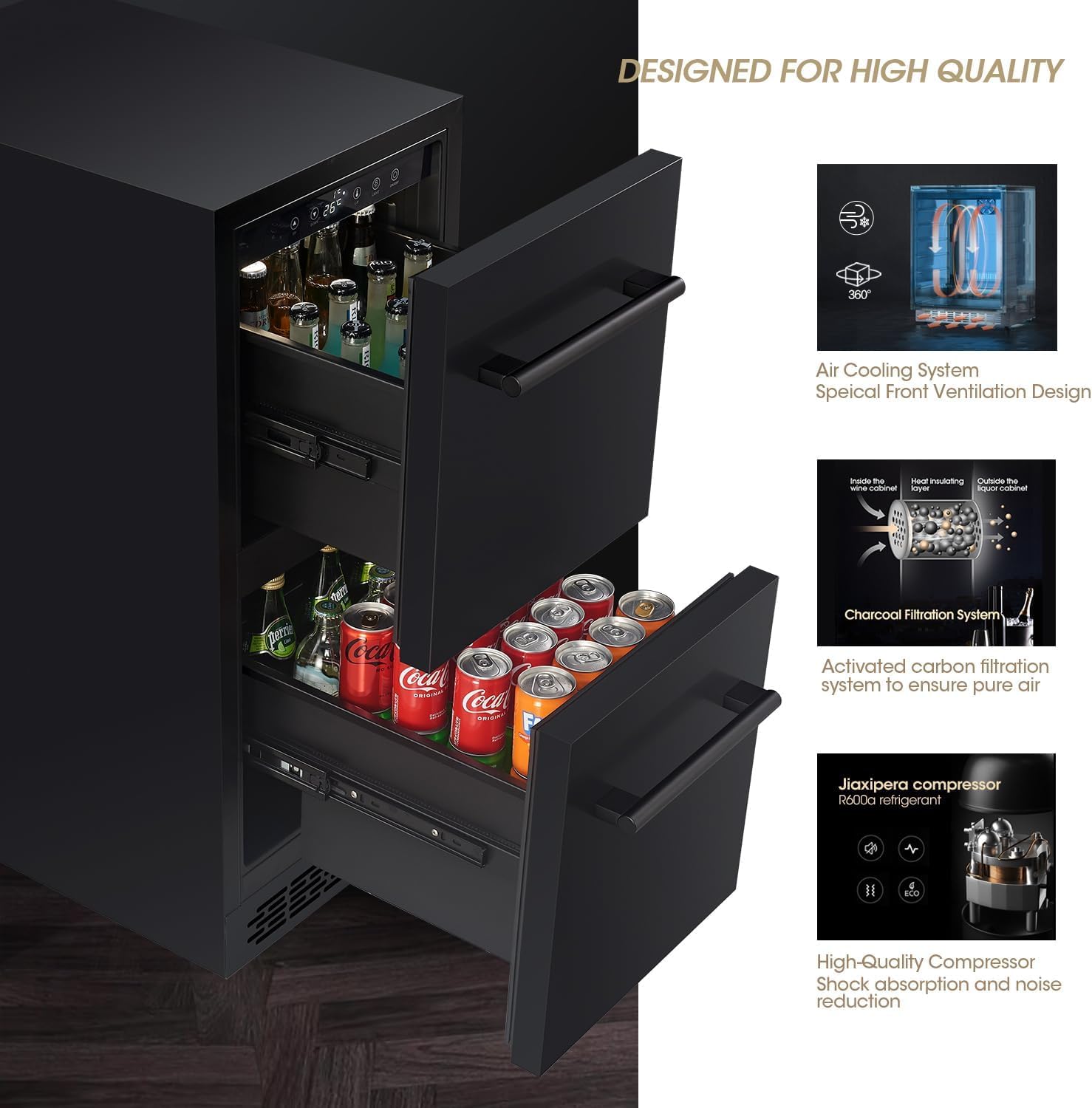 Vesgolden 15 Inch Double Drawer Drawer Refrigerator Under Counter Beverage Refrigerator, Indoor/Outdoor Fridge For Patio, Kitchen & Bar, Weatherproof on Fridge.com - View 4