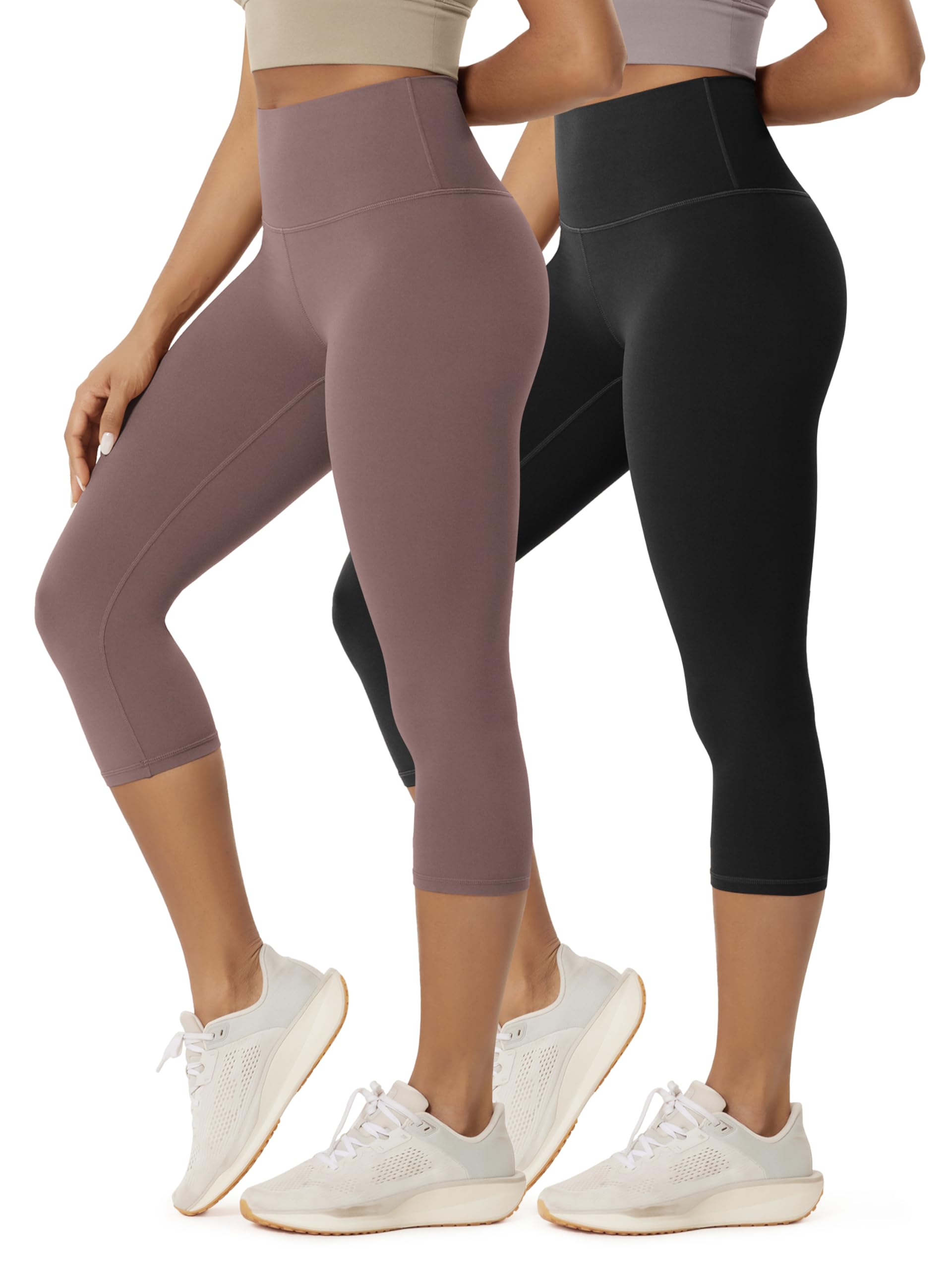 ODODOS 2-Pack Buttery Soft Lounge Yoga Capris for Women 14 19 21 High Waist Capri Leggings