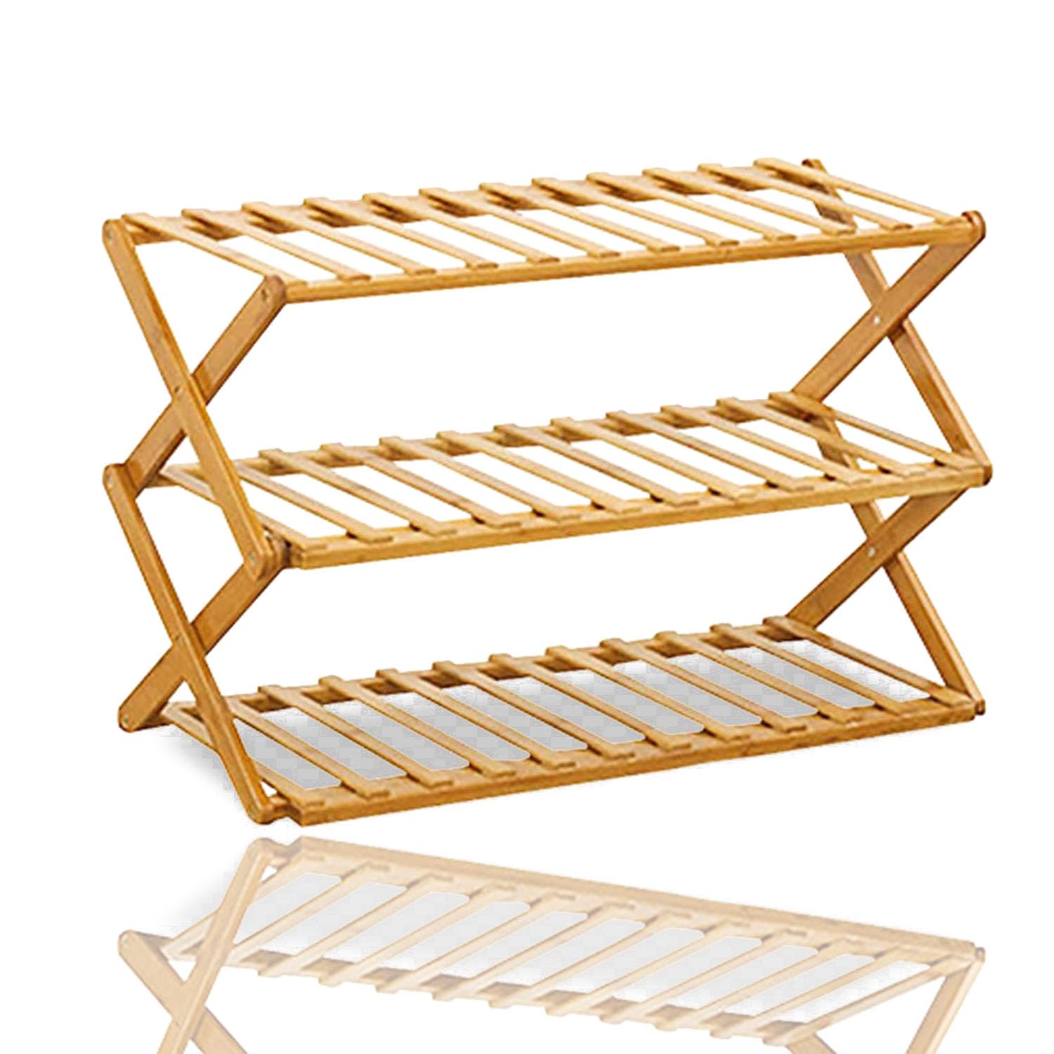 BONAFIDE3 Tier Bamboo Shoe Rack, Folding Bamboo Shoe Storage Racks, Free Standing Shoe Storage Storage Organizer, Natural Color Shoe Rack Plant Display for Home, Living room (3 TIER)