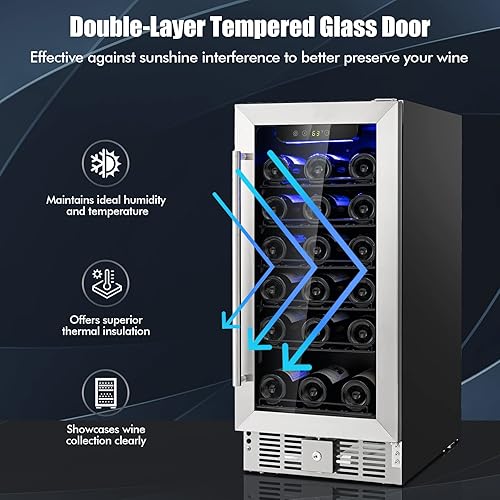 Miniatura 6 de LDAILY Enfriador de vino y bebidas de 15 pulgadas refrigerador de vino integrado e independiente con memoria de temperatura puerta de vidrio
