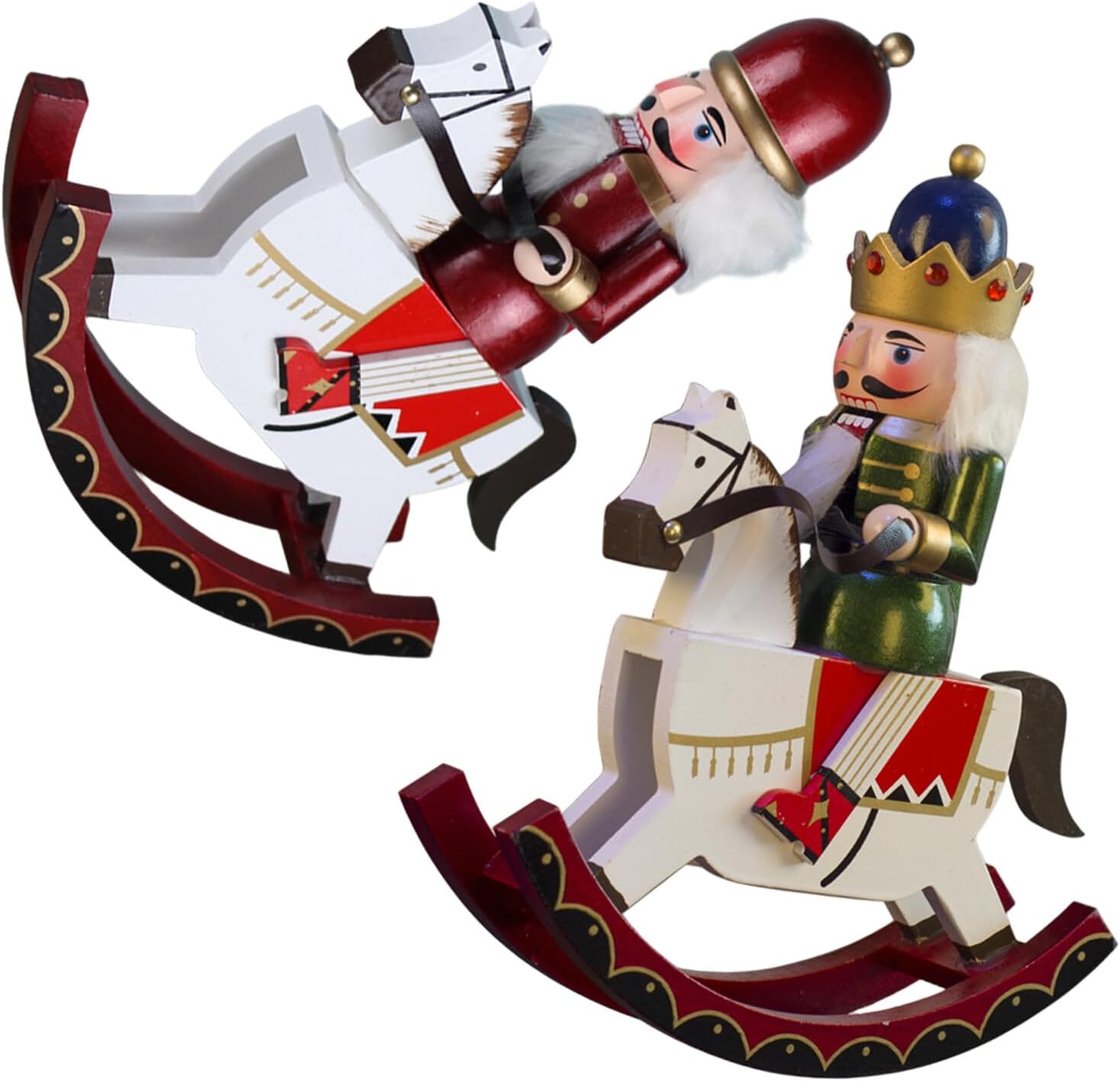 2pcs Christmas Nutcracker Figures Wood Rocking Horse and Soldier Ornaments Festive Desktop Decorations for Holiday Home and Table Display