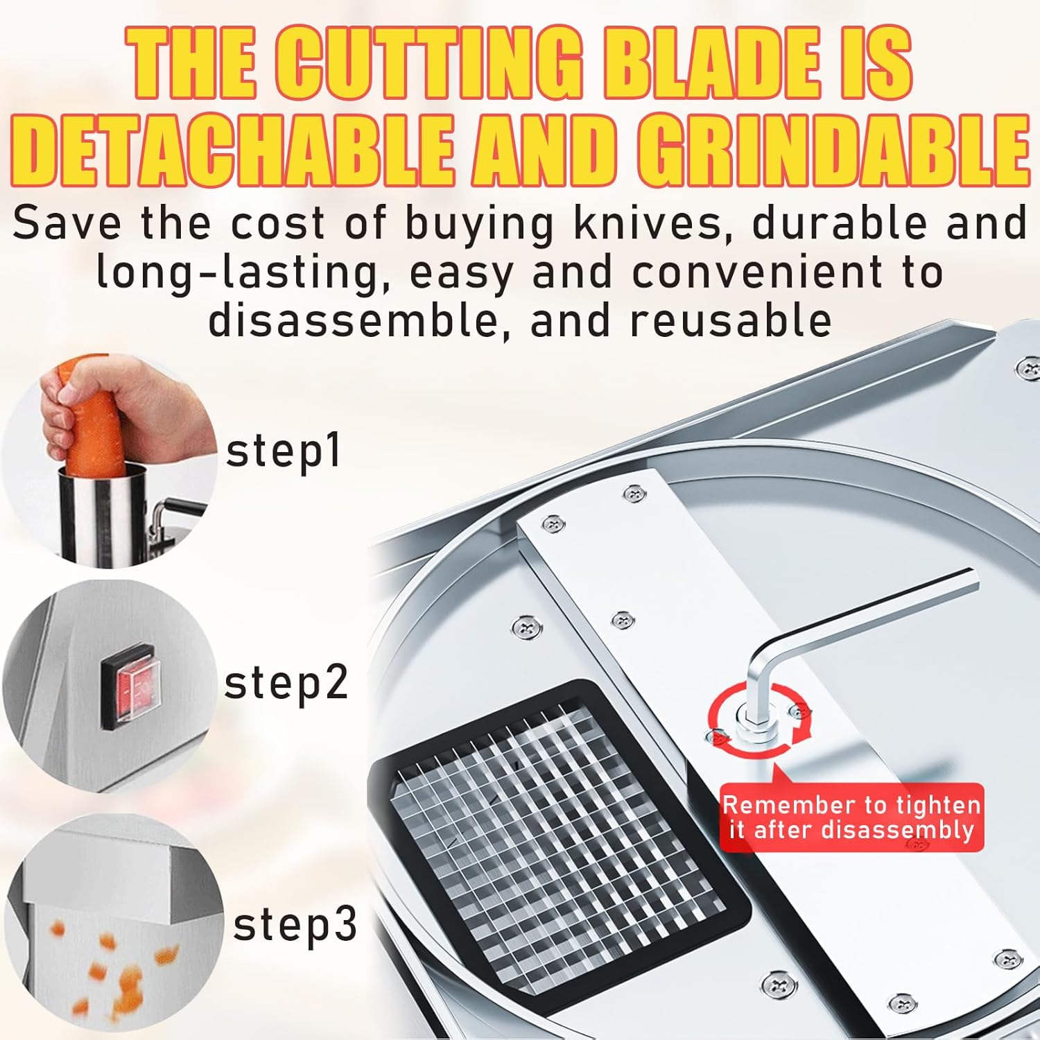 Electric Multifunctional Vegetable Dicer Slicer Shredder-Commercial&Home Use Automatic Potato Onion Carrot Chopper with Stainless Steel Blades (Machine+5*dice net)