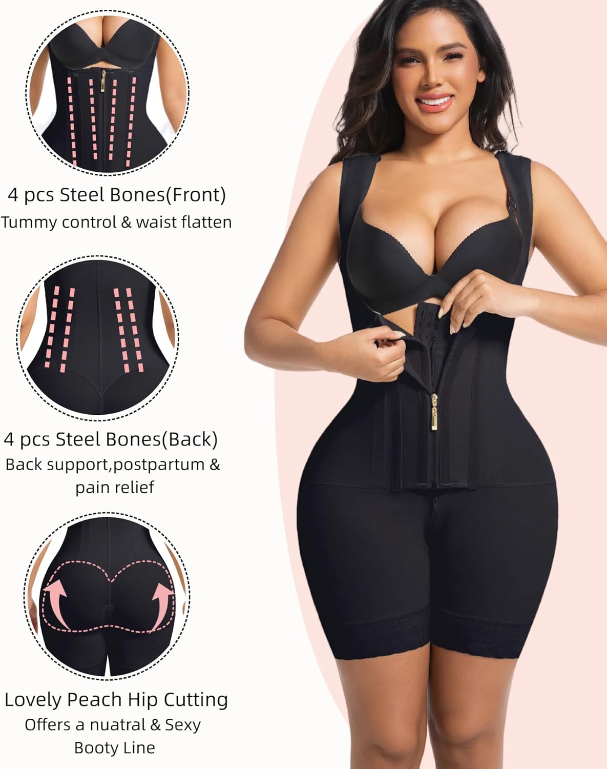 Stoto Fajas Colombianas Moldeadoras Shapewear Tummy Control Faja Body Shaper Postpartum Butt Lifter with Zipper Crotch