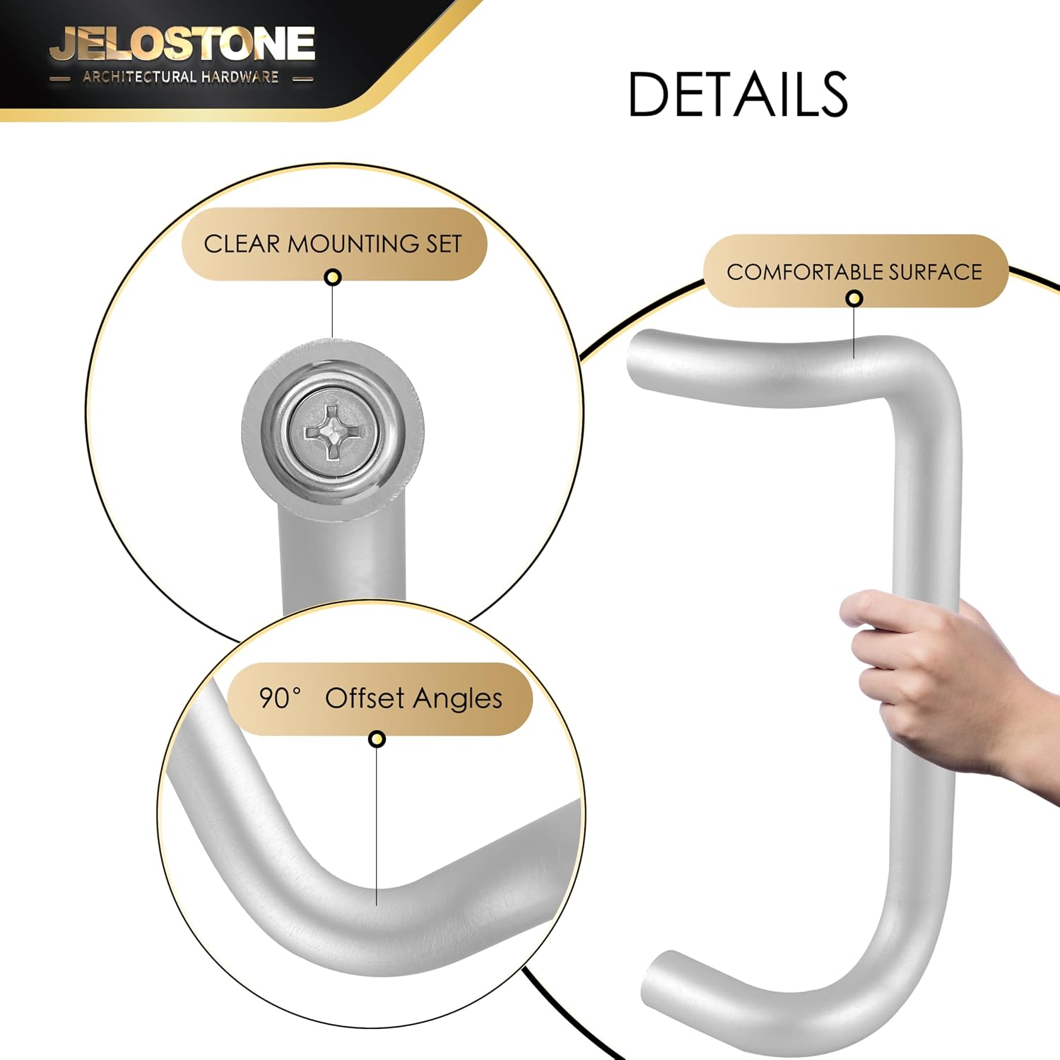 Aluminum 90-Degree Offset Solid Door Pull (Clear Anodized), 1" Diameter x 12" Center-to-Center, Through Bolt Mounting for 1-3/4" Door, JS-8190HD