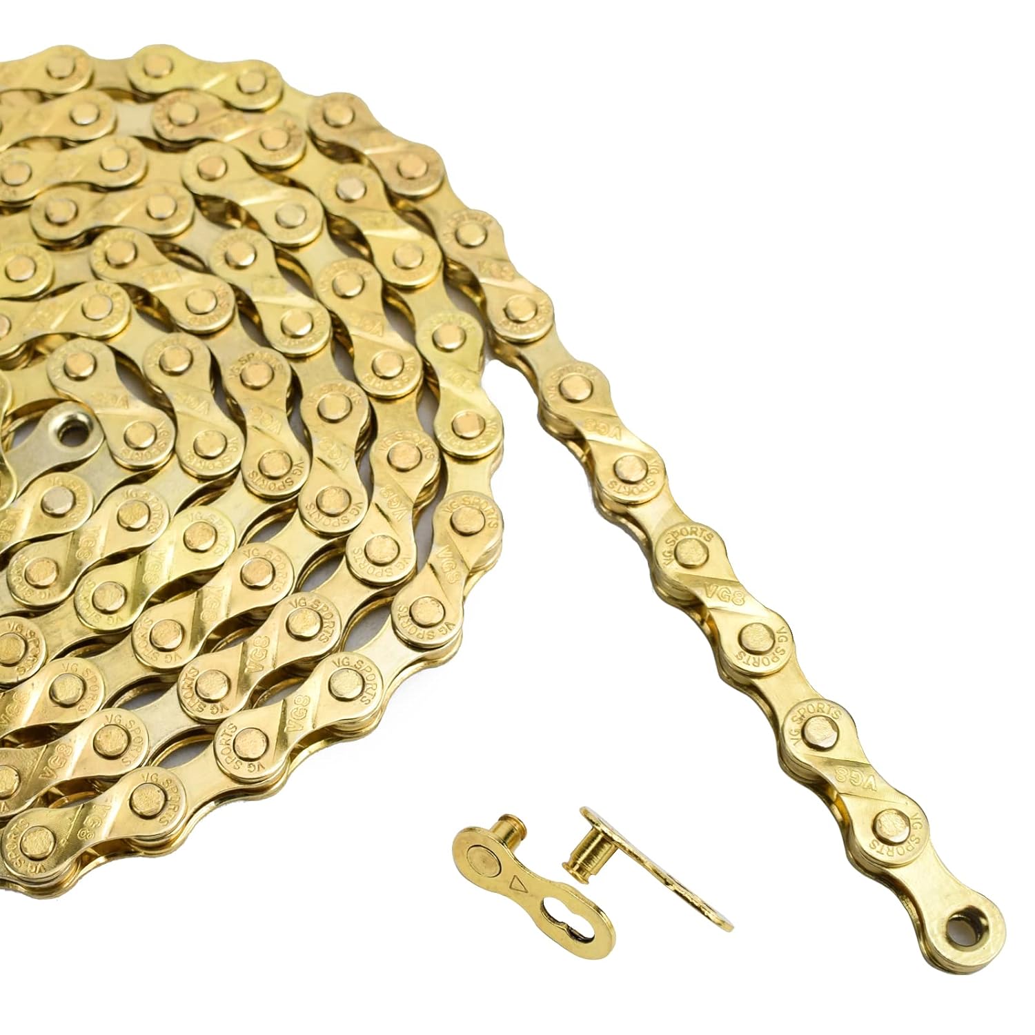 VG SPORTS 6/7/8/9/10/11 Speed Bike Chains,Half Hollow/Full Hollow Lightweight Bicycle Chains for Road Bike/MTB/BMX,Silver/Gold/Titanium/Rainbow 116 Links with Missing Link