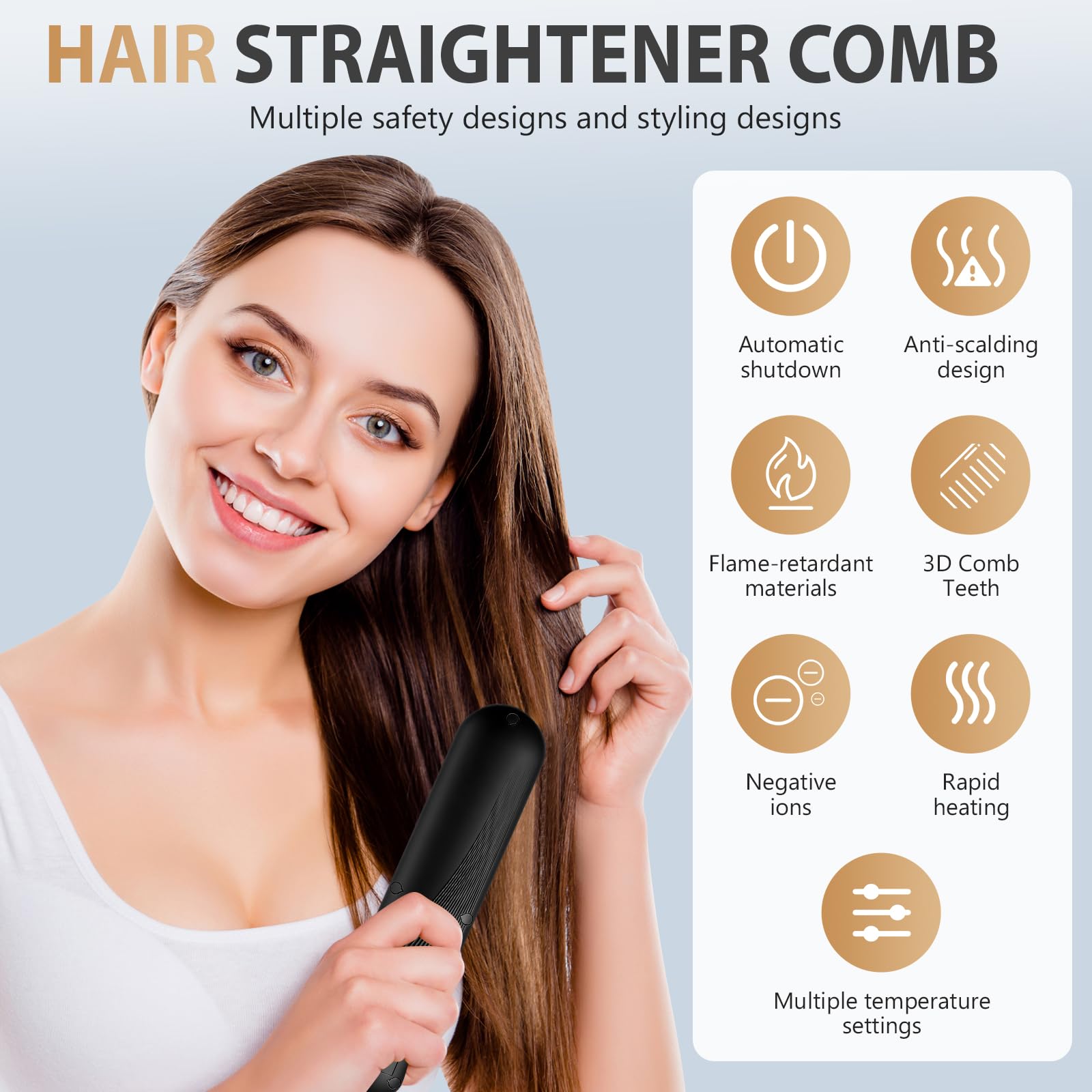 Mini Haarglätter Bürste, Tragbare Glättbürste Kabellos, Professionelles Haarwerkzeug zum Stylen, 4 Temp Einstellungen (140℃-200℃) & Verbrühungsschutz, Ionen Haarglätter für Alle Haarlängen