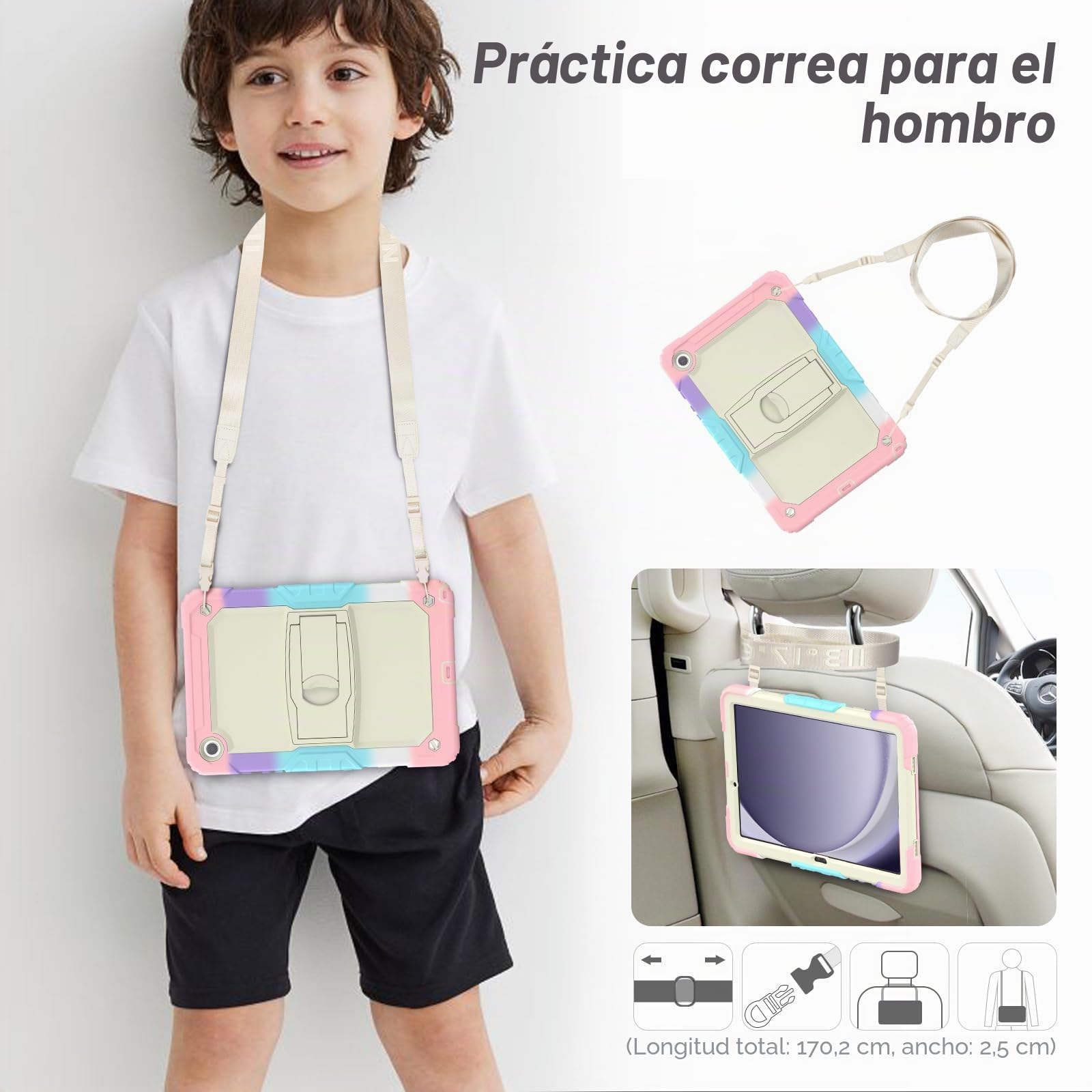 SEYMAC Funda para Samsung Galaxy Tab A11+ Plus/A9+ 11"(2025/2023), Funda Tab A11 Plus a Prueba de Golpes con Protector de Pantalla/Soporte Plegable/Correa para el Hombro, SM-X230/X235/X236B, Rosa