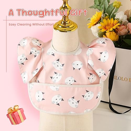 Miniatura 7 de 5 Pack Baby Feeding Bibs with Waterproof Food Catcher - Adjustable, Wipeable & Mess Proof for 0-5 Years