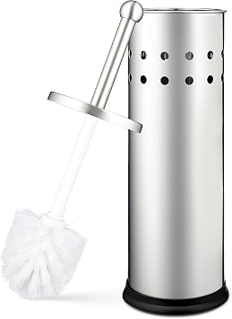 Home Intuition Polished Chrome Stainless Steel Vented Toilet Brush and Holder, 1 Pack