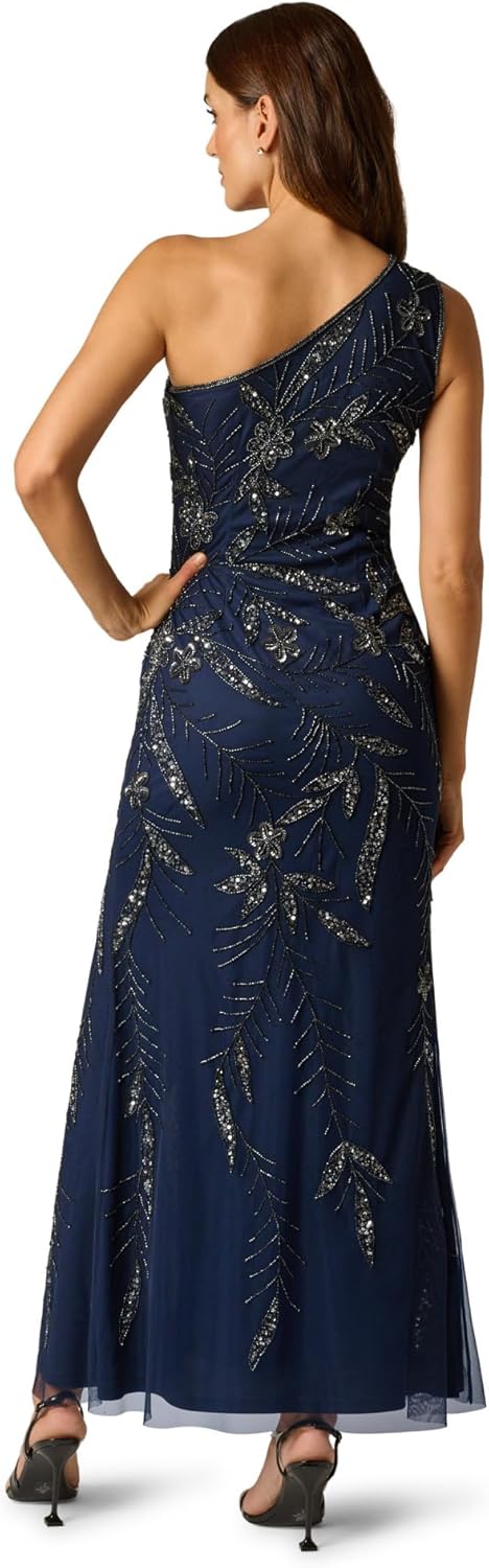 Adrianna Papell Women's Bead Mesh Long Dress