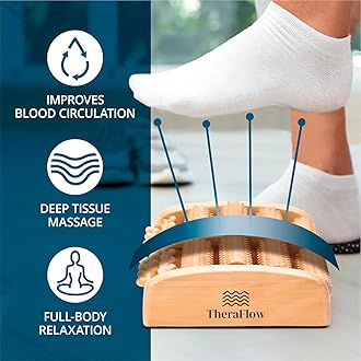 TheraFlow Wooden Foot Massager Roller - Acupressure Plantar Fasciitis Massager, Wellness & Walking Gifts for Women & Men, Foot Massagers for Pain and Circulation (Plus Reflexology Chart)