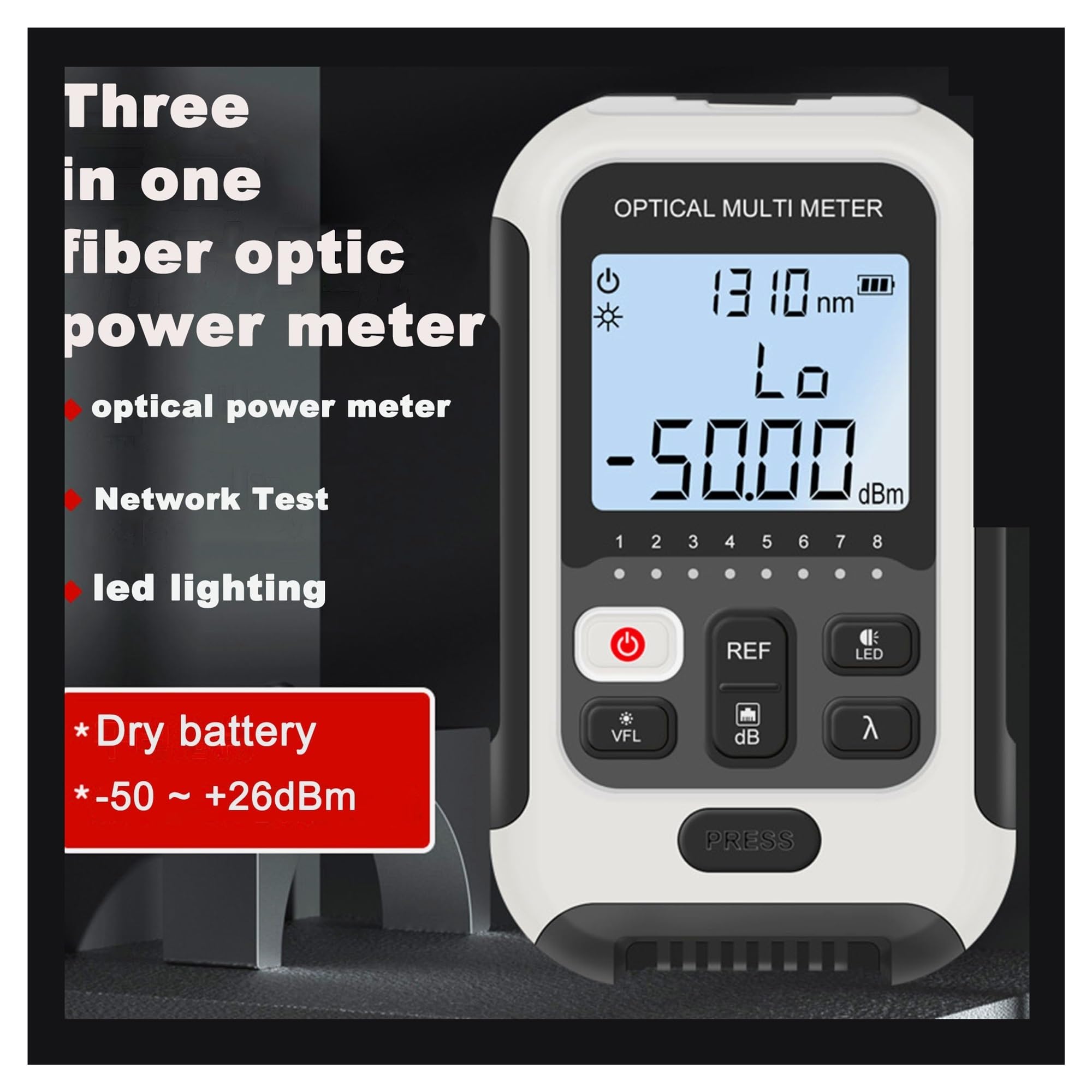 Comprobador de fibra, Medidor De Potencia Óptica FTTH-70 ~ + 10dBm Probador De Fibra Óptica SC FC-50 ~ + 26dBm Probador De Cable De Fibra Óptica Con Iluminación Led(50to26)