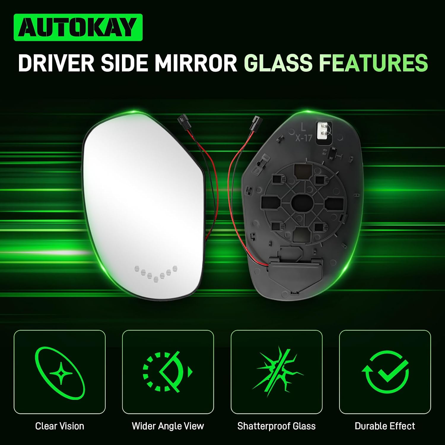 AUTOKAY Left Driver Side Mirror with Turn Signal & Power Heated Fits for Chevy Silverado, Tahoe, Suburban, GMC Yukon, Sierra, Cadillac Escalade 2007-2013, Driver Side Mirror Glass Replacement