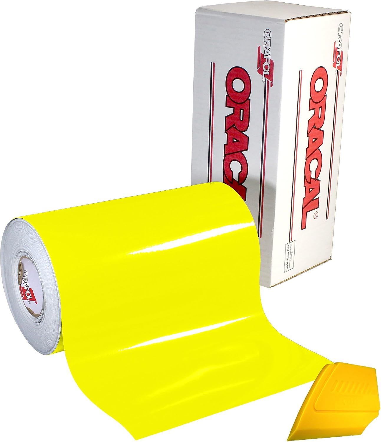 ORACAL 6510 Fluorescent Orange Cast Vinyl Wrap 12" x 30" Roll Including Hard Yellow Detailer Squeegee (2 Roll Pack)