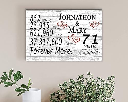 Miniatura 8 de Broad Bay Letrero personalizado de aniversario del 71 años, regalo de aniversario de boda para parejas, minutos días años, madera maciza, 16.5 x