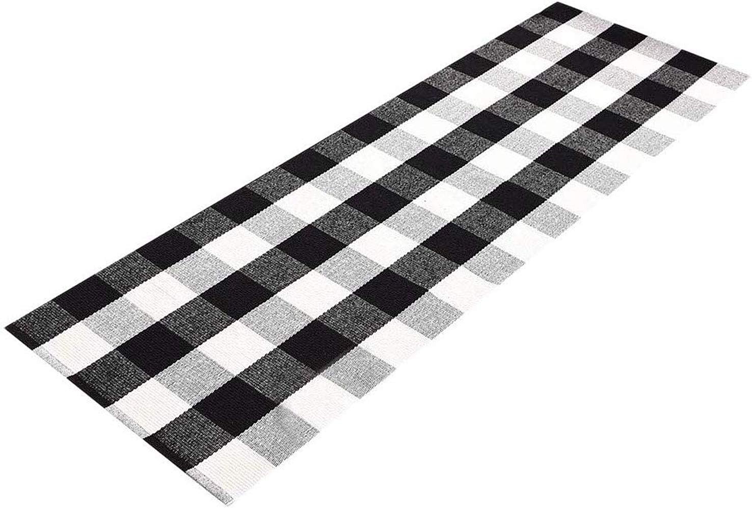 Ukeler Buffalo Plaid Check Rug 2'x6' Cotton HandWoven Laundry Runner Rug Black