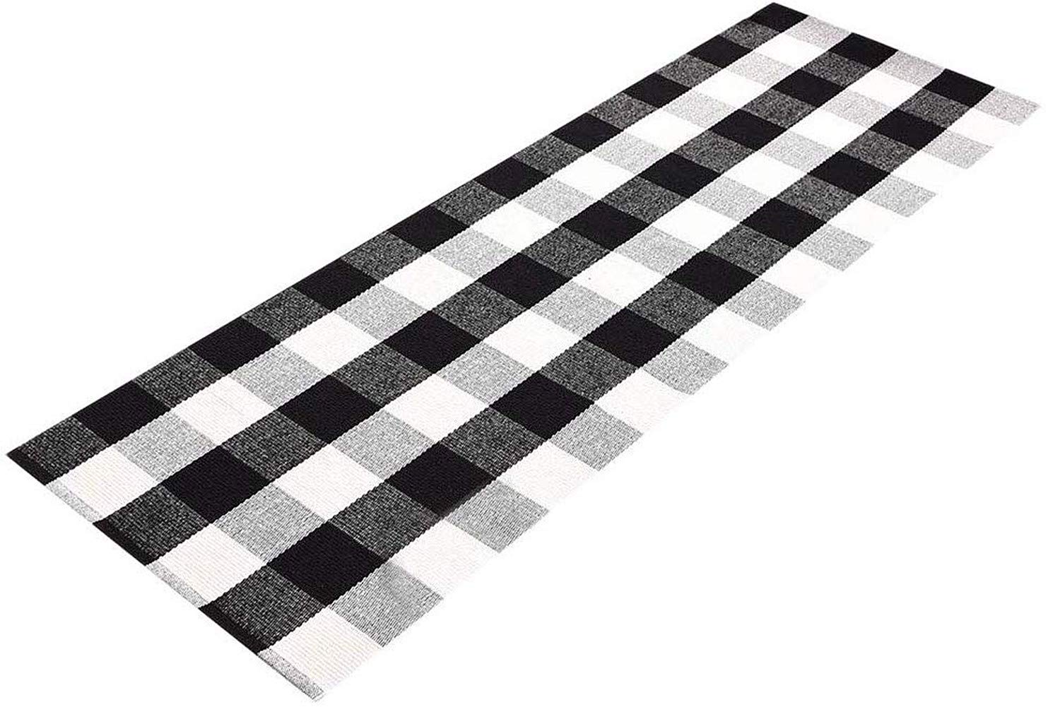 Ukeler Buffalo Plaid Check Rug 2'x6' Cotton Hand-Woven Laundry Runner Rug Black White Checkered Farmhouse Outdoor Rugs Washable Rug for Kitchen/Laundry/Bathroom/Bedroom/Doorway
