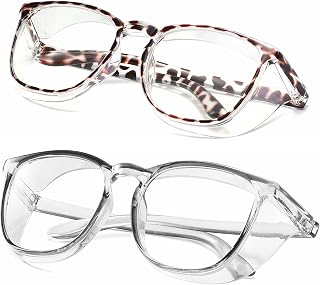 Alsenor Safety Glasses Anti Fog Goggles Protective Eyewear Blue Light Blocking Anti Dust UV Protection Glasses For Men Women (2 Pack(new-leopard+grey))