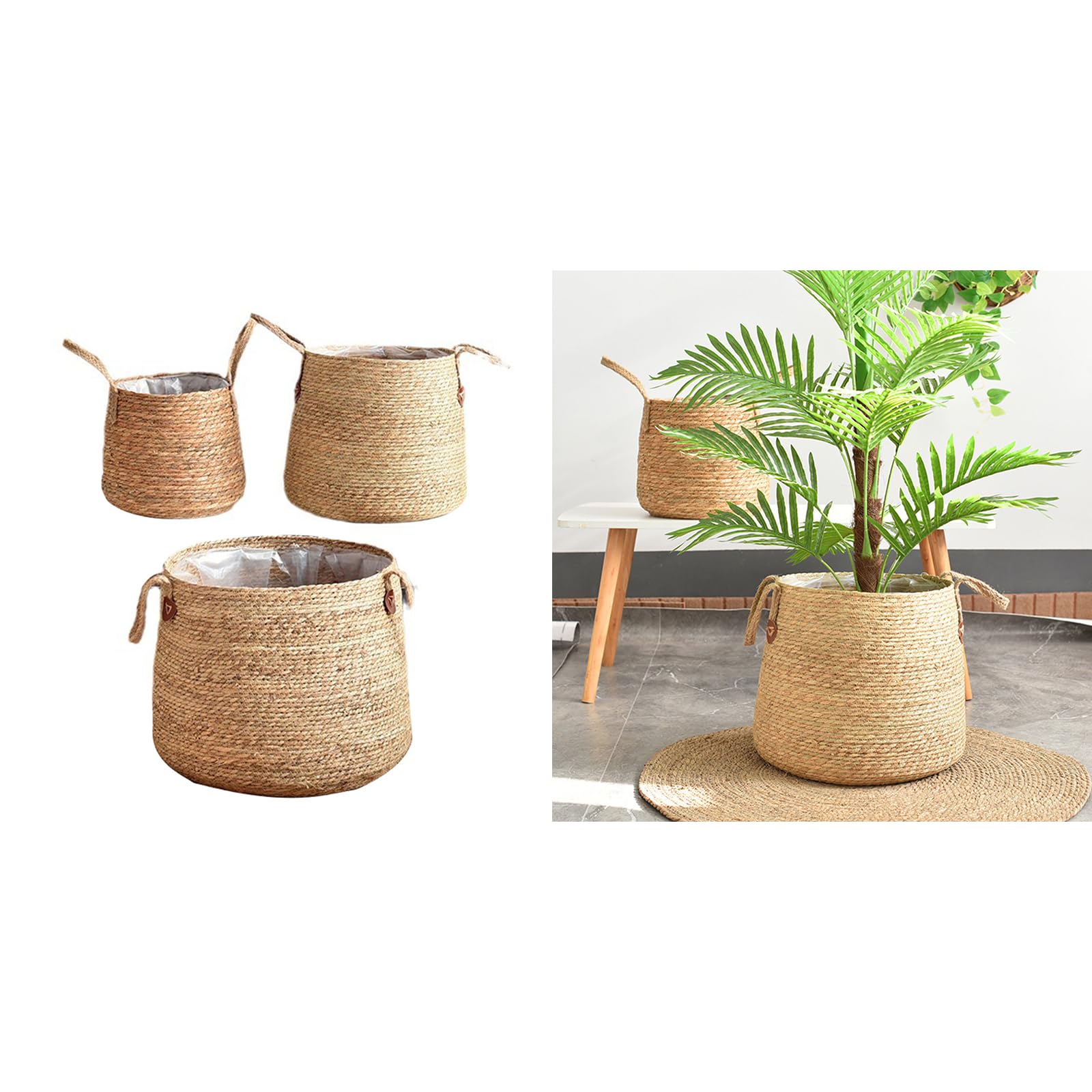 Pots de fleurs pour l’intérieur, paniers de plantation en paille tressée pour le linge et les plantes (grand)