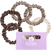 OLESILK 100% Mulberry Silk Hair Ties No Damage Scrunchies for Women, 5 Pack