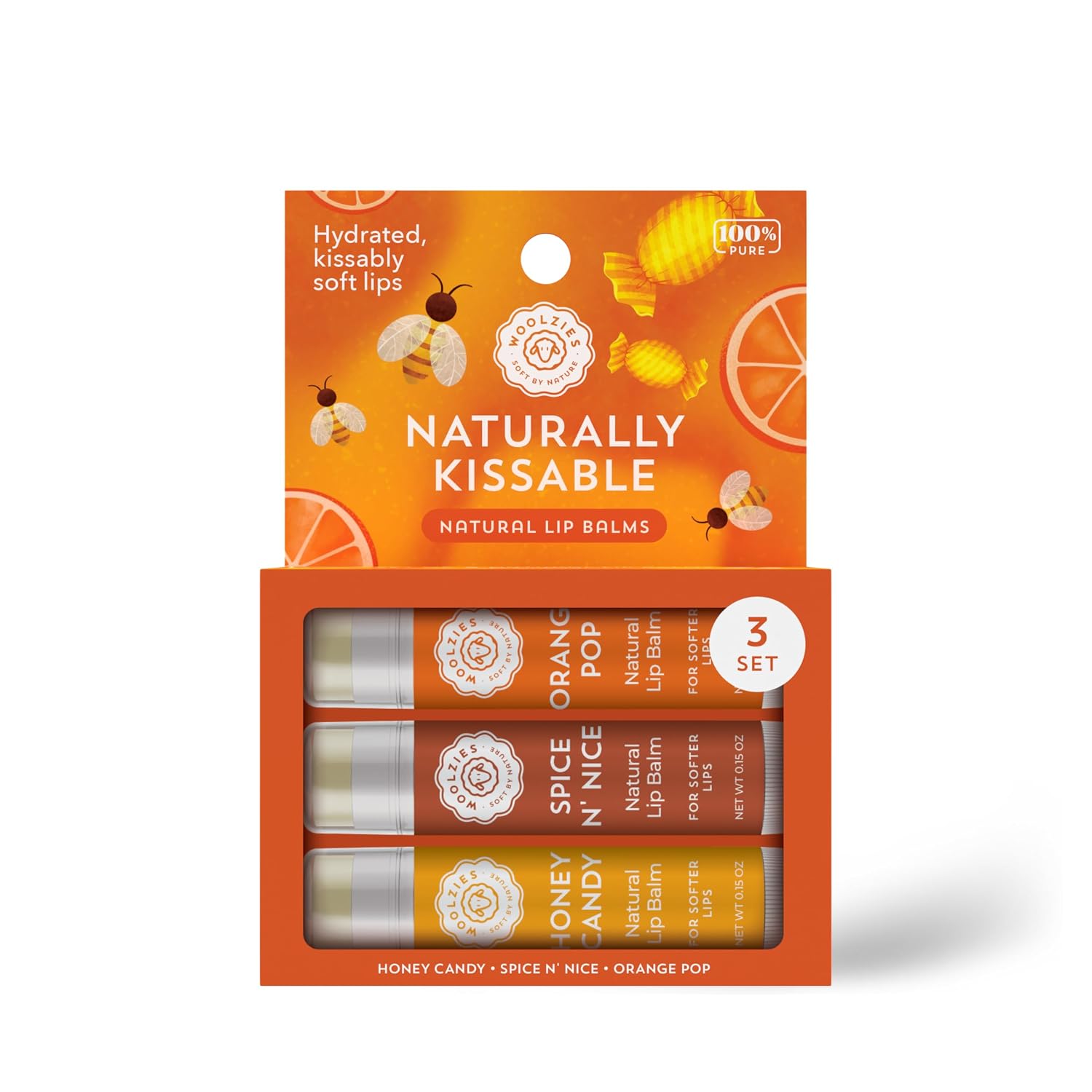 Lip Balm Set: All-Natural Shea Butter, Beeswax, Coconut Oil, Vitamin E Infused Lip Moisturizer Care (3 Pack, Naturally Kissable)