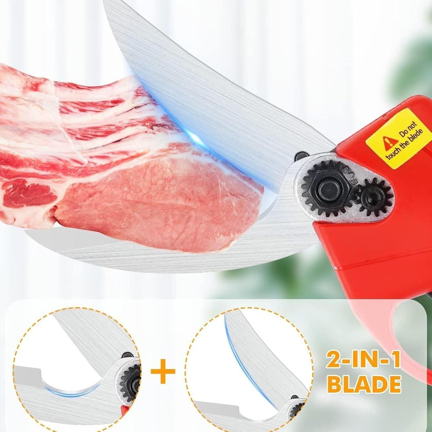 Electric Food Scissors，Kitchen Bone Scissors,2 * 21v Lithium Batteries-Wireless Handheld Poultry Shears Chicken Bone Scissors,Rechargeable Lithium Battery Kitchen Scissors, Red