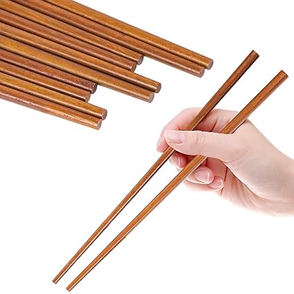 Wooden Chopsticks Cooking Chopsticks Dishwasher Safe 10 Pairs Reusable for Noodles Frying Hotpot Extra Long Kitchen Chop Sticks Brown