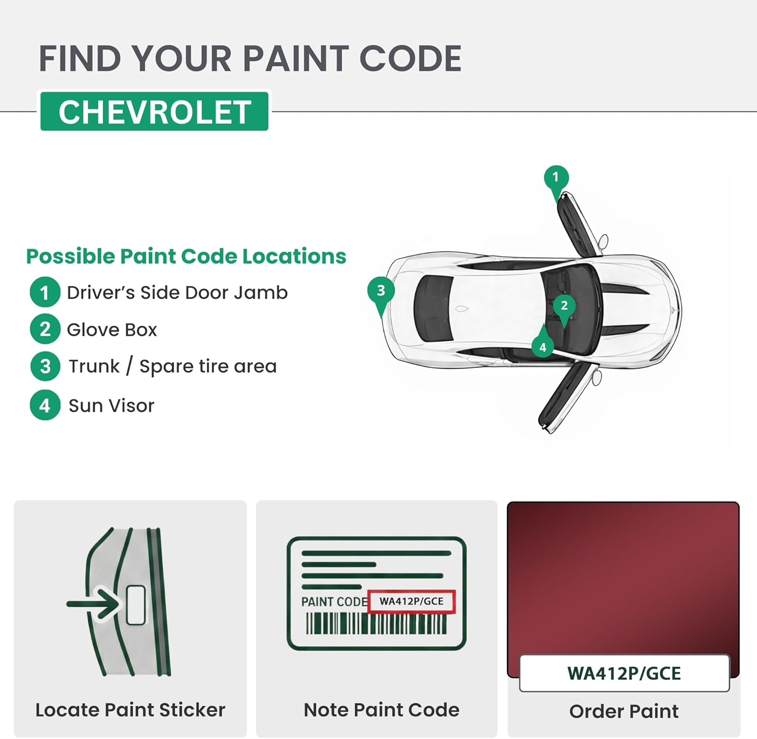 ERA Paints - WA412P/GCE - Sonoma Jewel Metallic for CHEVROLET Exact OEM Color Match Automotive Touch Up Paint for Cars - Scratch & Chip Repair for Metal & Plastic - Essential Kit - Made in USA