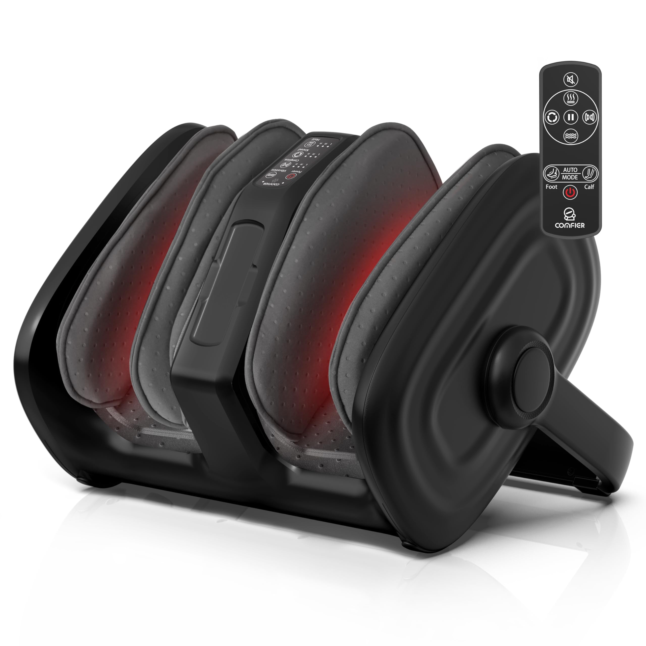 COMFIER Shiatsu Foot & Calf Massager with Heat – Kneading, Vibration & Compression, Adjustable Intensity, Remote Control, Fits Up to Size 14 –