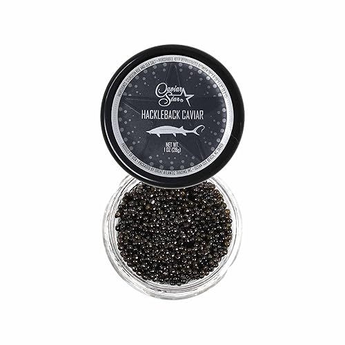 Caviar Star American Hackleback Sturgeon Caviar | Black Caviar Food | Fresh, Domestic Black Sturgeon Roe | Delicious Mild Flavor, Real Caviar Seafood | Ideal for Sushi and Whole Food Recipes (1 Oz) - 1 Ounce (Pack of 1)