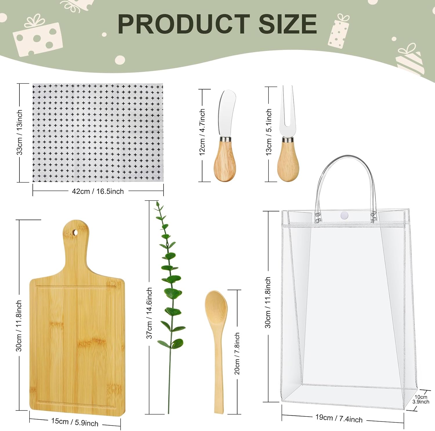 6 Sets Baby Shower Games Prize Pack – Winners Prize Set with Bamboo Cheese Board Set, Thank You Card and Gift Bags for Fun Baby Shower Game Gifts, Wedding & Bachelorette Party Favors