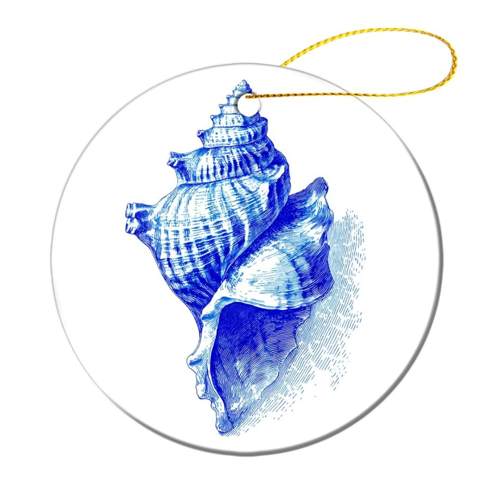 Blue Sketchy Shell Christmas Tree Hanging Ornaments,2 Pieces, 7.2CM Round Double-Sided