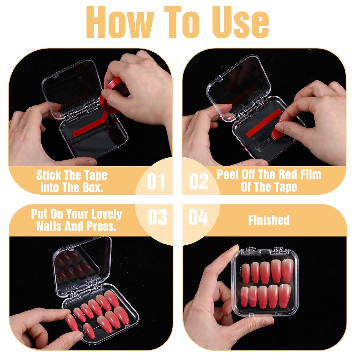 30 PCS Press on Nail Boxes with 5M Nail Tape, Clear Acrylic Nails Display Box for Storage for Nails Art Home Beauty Salon
