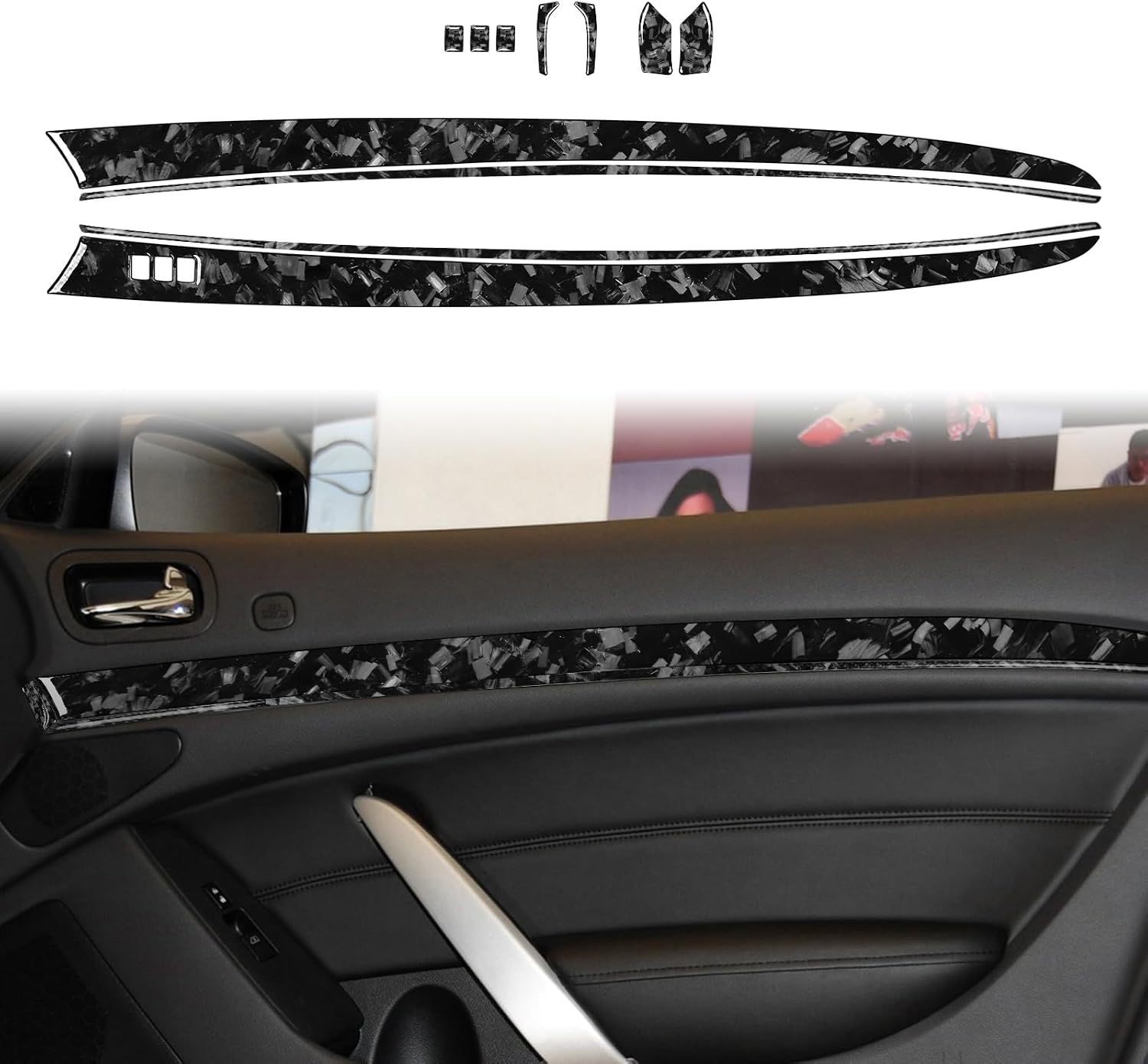 Black Forged Carbon Fiber Car 2-DR Inner Door Control Button Panel Sticker Auto Interior Accessories Compatible with Infiniti G35 2007-2008/G37 2008-2013 Coupe Convertible