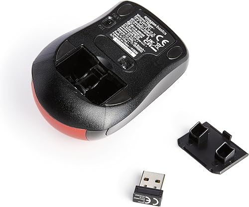 Miniatura 4 de Tienda Basics Mouse inalámbrico para computadora con receptor USB Nano - Rojo