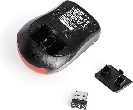 Amazon Basics Wireless Computer Mouse with USB Nano Receiver – Red
