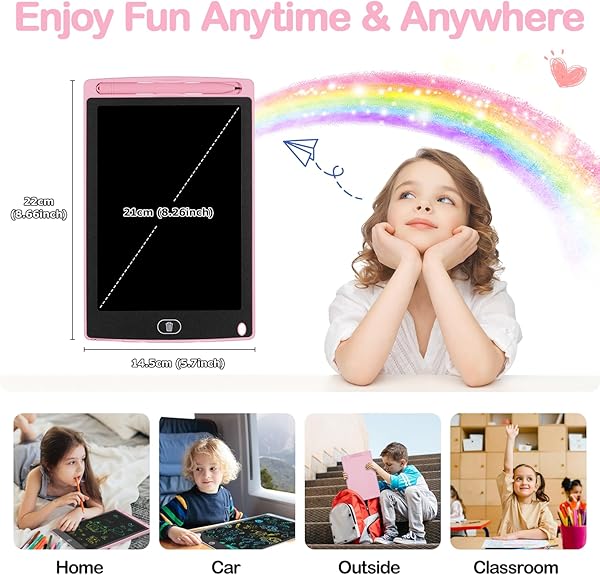 Tavoletta Grafica LCD Cancellabile 8,5 Pollici per Bambini 2-8 Anni, 2 Pezzi Rosa - Lavagna Magnetica Colorata Regalo - 3