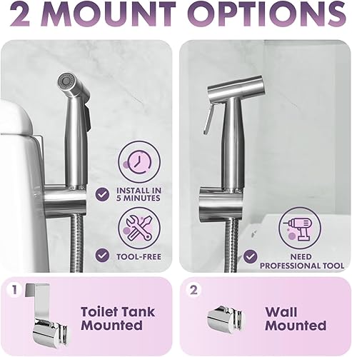 Miniatura 4 de Pulverizador de bidé de inodoro de mano, rociador de chorro de presión de agua ajustable de acero inoxidable para inodoros existentes, juego de