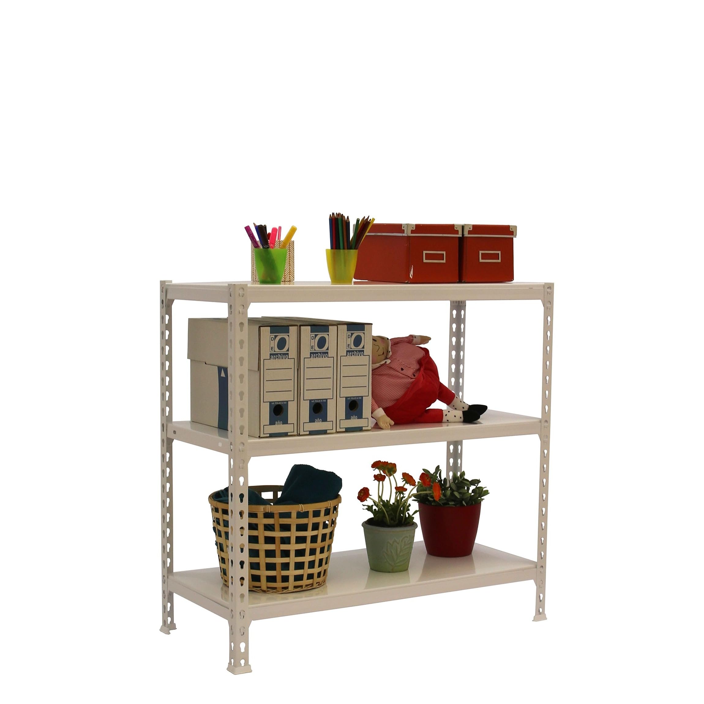 Simon Rack Estantería Metálica 1000x900x500 mm - Simonclick | 3 Alturas, Bandeja Metal, 180 kg de Punto Flexión, Blanco, Pintura anticorrosión, Montaje sistema clic